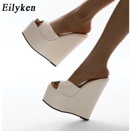 Eilyken 2021 New Fashion Platform Wedge Peep Toe Slippers Women Summer Shoes Sexy Super High Heels Sandals White Size 35-42