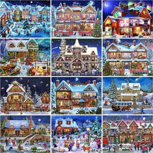 Evershine Full Square Diamond Painting Christmas DIY Diamond Embroidery House Landscape Handmade Gifts Home Wall Art Decoration