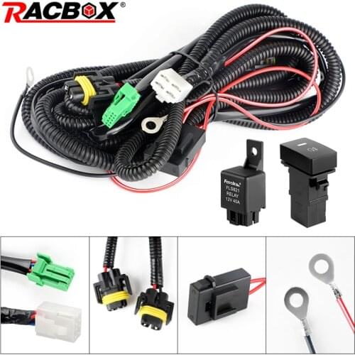 H11 881 H9 H8 Fog Light Headlight Wire Harness Sockets Kit Relay Module Box Wiring Adapters Wires 40A Relay Connector Switch