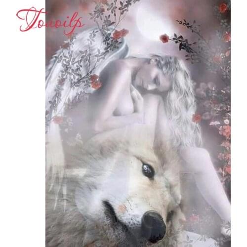 TOUOILP Woman and wolf 5D Diamond Painting full 5d diy Diamond Embroidery pattern Cross Stitch Diamond mosaic village home art