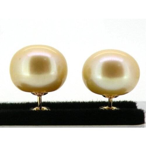 BEAUTIFUL AAA++ 12-13MM AUSTRALIA SOUTH SEA GOLD PEARL EARRING 14k/20 YELLOW GOLD