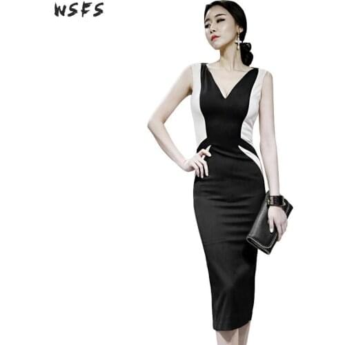 Summer Dresses Black Tank Sleeveless Women Dress Office Ladies Slim Sexy Party Bodycon Elegant Bodycon Pencil Wrap Tight Dress