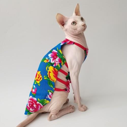 Summer thin sphinx hairless cat German big flower bellyband cotton silk festive