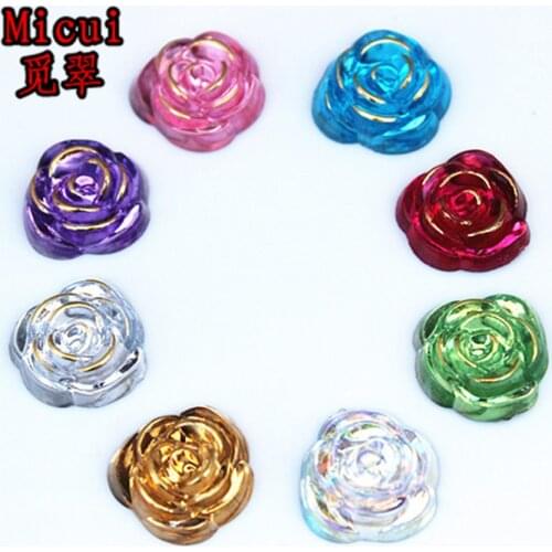 Micui 60pcs 15mm Rose Flowers Flatbacks Resin Flower Flatback Cabochon Button Wedding Diy Design Button Craft MC110
