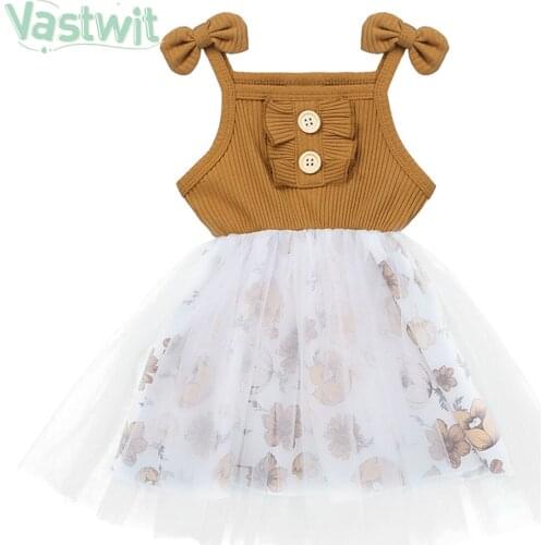 Cute Kids Girls Ribbed Summer Dresses Fashion Princess A-line Lace Flower Dresse For Girls Holiday Flower Mesh Tulle Party Dress