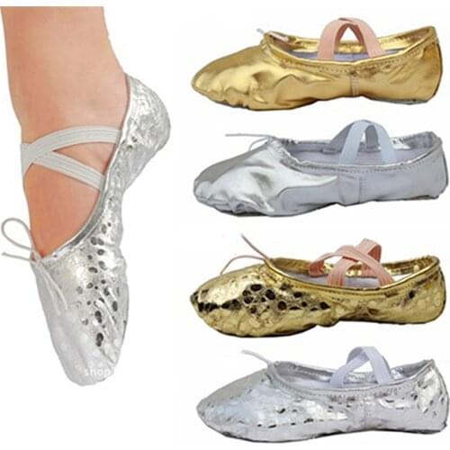 Fashion Women Girls Adult Pointe Gymnastics Sequins Faux Leather Ballet Shoes Cute Soft Art Gym Accessories