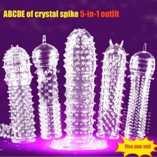 5pcs/set TPE Penis Sleeve Delay Time Crystal Cock Rings Reusable Condom Penis Extension Penis Rings Adult Sex Toys for Men
