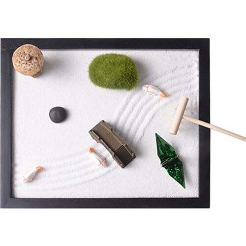2021 New Japanese Zen Sand Table Garden Tabletop Mini Resin Ornaments Relax Buddhist Incense Sand Table Home Decoration