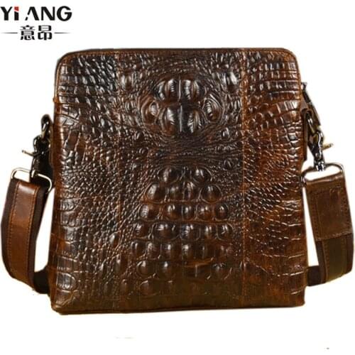 New Men Leather Crocodile Grain Patterns Vintage Cross Body Messenger Shoulder Business Casual Bag