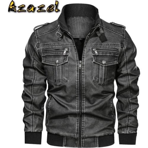 New Men PU Retro Jackets Personality European Size Male Motorcycle Washed Leather Jacket Plus Size Mens Loose Multi-pocket Coat