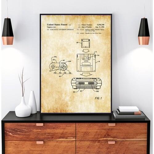 Boy Gift Game Machine Patent Prints Wall Art Canvas Painting Posters Decor Vintage Blueprint Picture for Kids Room Decorations