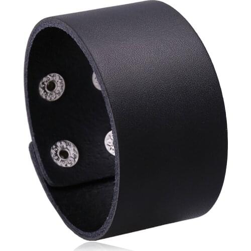 Jessingshow Fashion Punk Vintage Adjustable Length Wrap Wristband Wide Leather Bracelets for Women Men