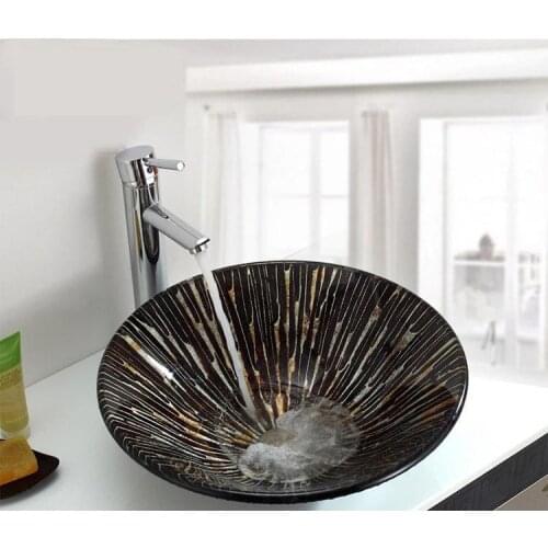 Luxury Black & white Glass basin sink bowl with Matching chrome stand Tap