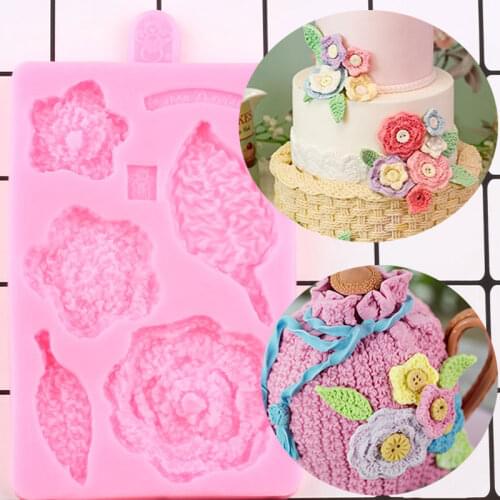 Flower Leaves Knitting Texture Lace Silicone Mold Cake Border Fondant Cake Decorating Tools Cupcake Topper Chocolate Candy Mould