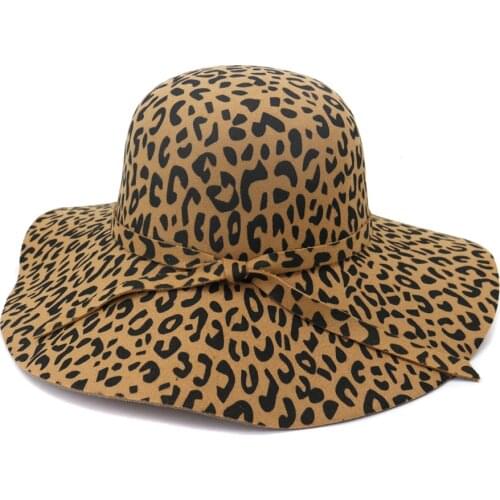 Wholesale fedora dome female leopard belt panama felt jazz hat church hat male travel bow tie with шляпа женская