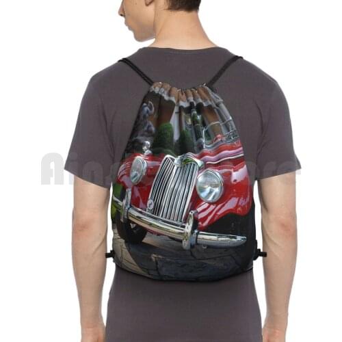 1954 Mg Tf Roadster Backpack Drawstring Bags Gym Bag Waterproof Mg Mgtf Sports Cars All Of North Carolina Thoroughbred