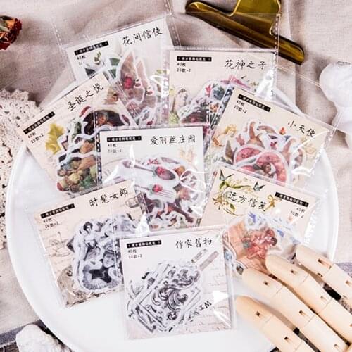 Dimi 40 Pcs/Pack European Style Vintage Christmas Flowers Paper Sticker Decoration Diary Scrapbooking Album Aesthetic Decals