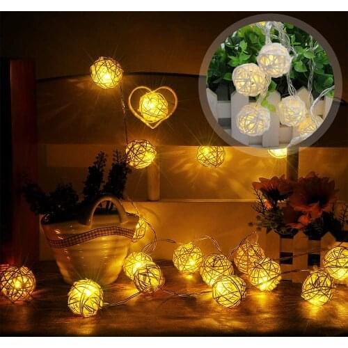 2.5m LED String Lights Rattan Ball Garlands Battery Powered Holiday Wedding Party Decoration Christmas Fairy Lamp for IndoorRoom