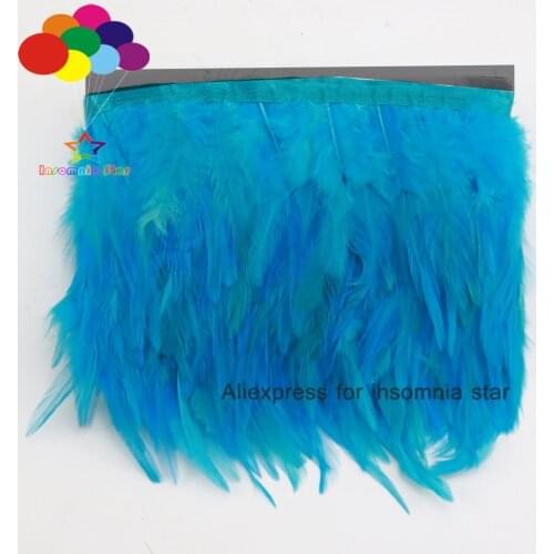 Top 1/10meter lake blue Rooster Tail Feathers 8-12cm wide cock Cloth Sideband for Clothing Wedding Party trims DIY Scarf