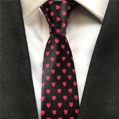 High Fashion Narrow Ties Black with Red Heart Neck Ties for Men Skinny Necktie Wholesale