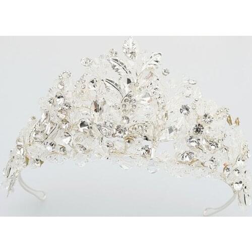 SLBRIDAL Handmade Silver Color Crystal Pearls Wedding Tiara Headband Bridal Hair accessories Princess Crown Bridesmaids Women