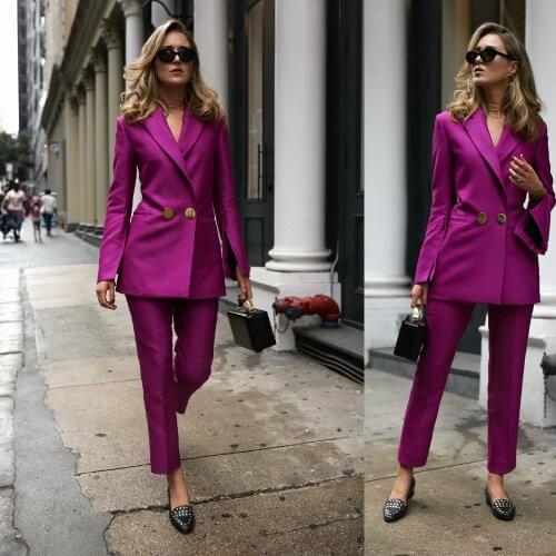 Streetwear Women Blazer Suits Chic Purple Fashion Double Breasted Jacket Custom Made Daily Casual Office Lady Coat