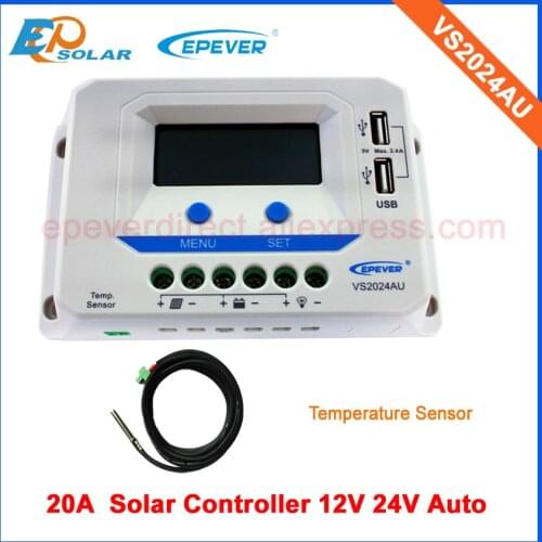 Lcd display and temperature EPsolar solar charger controller PWM 12v 24v auto type VS2024AU 20A 20amp