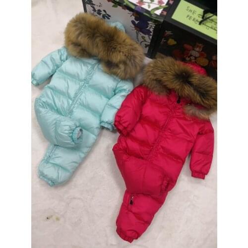 Real fur hooded 2021 Winter Jacket child jackets children jumpsuit snow suit girl floral limbing down romper ski suits outerwear