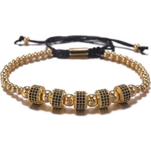 1 pcs 4 mm copper multi-baeds charm sliced beads paved micro-cz zircon & 6 mm bead bracelet adjustable handmade unisex gift