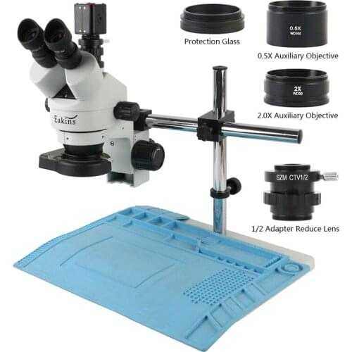 3.5X 7X 45X 90X Countinuous Zoom Simul-focal Trinocular Stereo Microscope 16MP 1080P TF Storage Industrial PCB Soldering Camera