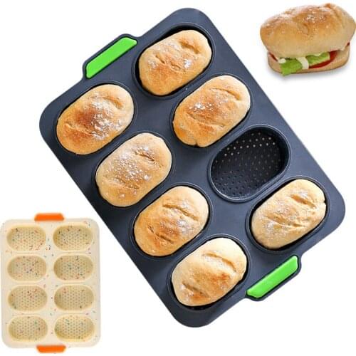 8 Holes DIY Silicone Oval-shaped Muffin Bread Cupcake Baking Mold Heat Resistant Nonstick Reusable Baguette Cookie Pan