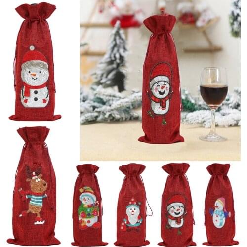 Diamond Painting Red Wine Bag 5D DIY Christmas Cartoons Patterns Diamond Mosaic Special Shape Drill Bottle Decoration Gift Bags