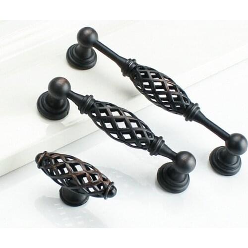 Black Red Old Zinc Alloy Handle Hollow Out Birdcage Drawer Knobs door knobs kitchen cabinet handles Furniture Handles