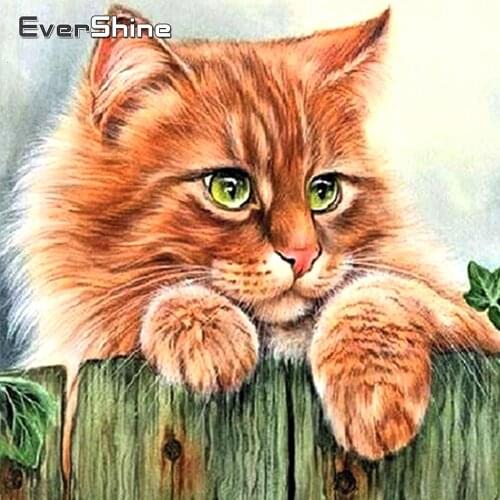 Evershine Diamond Painting Cat Cross Stitch Mosaic Diamond Embroidery Animals Full Square Rhinestone Paintings Kids Room Decor