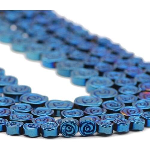Rose Flower Shape Hematite Natural Stone Blue Spacers Loose Beads For Jewelry Making Handmade DIY Bracelet Accessories 6/8/10MM
