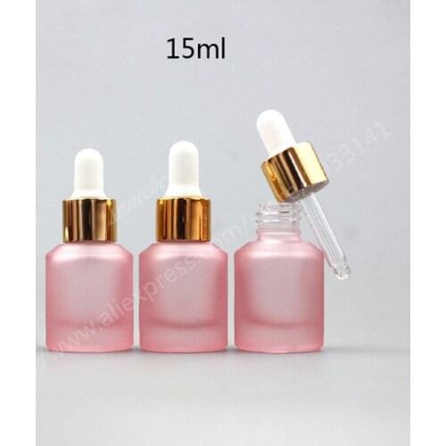 Hot sale 2 x 15ML Pink Frost Glass Bottle With Dropper , Cosmetic Essence Emulsion Packing Bottle