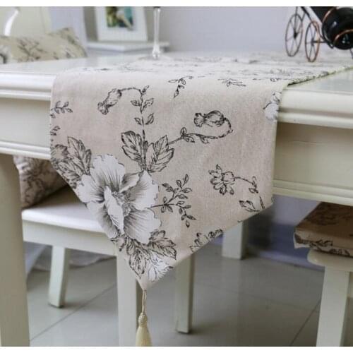Fyjafon Table Runner Linen Table Cloth Table Runner Dining Table Decoration White Peony 32*160/32*180/32*200/32*220