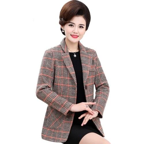 Top selling product in 2019 blazer women Middle age clothing Plaid short coat Womens blazers and jackets Spring-autumn coats