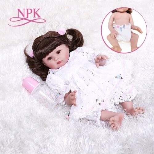 NPK 48CM Hand made full body slicone real touch bebe doll reborn babies Bath toy Anatomically Correct