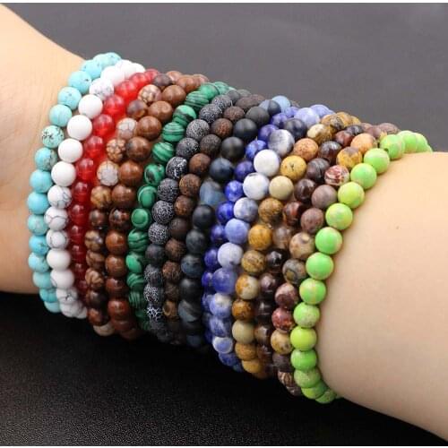 6mm Natural Black Lava Tiger Eye Agate Stone Bead Bracelet For Men Women Distance Bracelet Energy Elastic Rope Malachite Jewelry