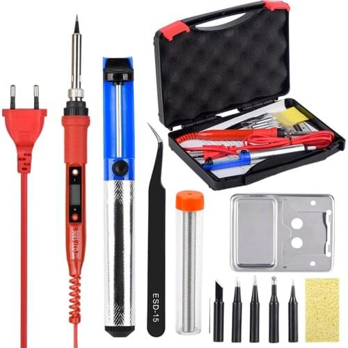 JCD Adjustable Temperature LCD Soldering iron kit box 110V 220V 80W Solder welding tools soldering tips Desoldering Pump Heater