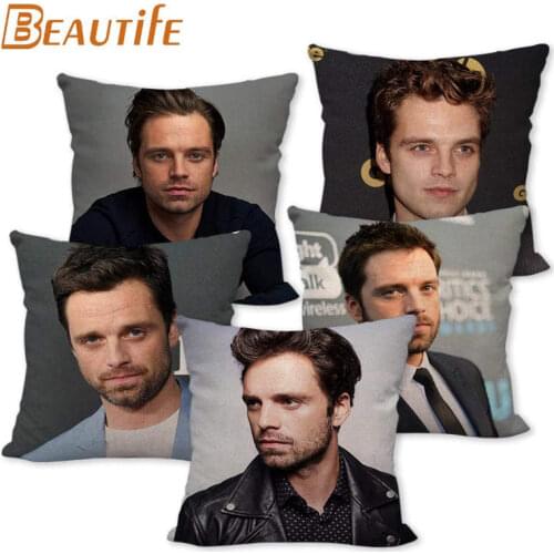 45X45cm Sebastian Stan Pillow Cover Square Zipper Cotton Linen Fabric Pillow Cases Bedroom Home Decorative Boys Girls Gift