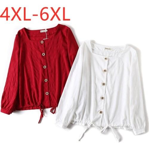 New 2021 Ladies Spring Autumn Plus Size Top For Women Large Long Sleeve Casual Loose Cotton Button Red White Shirt 4XL 5XL 6XL
