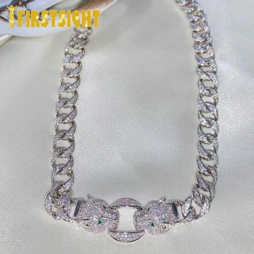 2021 New Iced Out Bling CZ Miami Cuban Link Chain Necklace Leopard Jaguar CZ Choker Necklace Gold Silver Color Women Jewelry