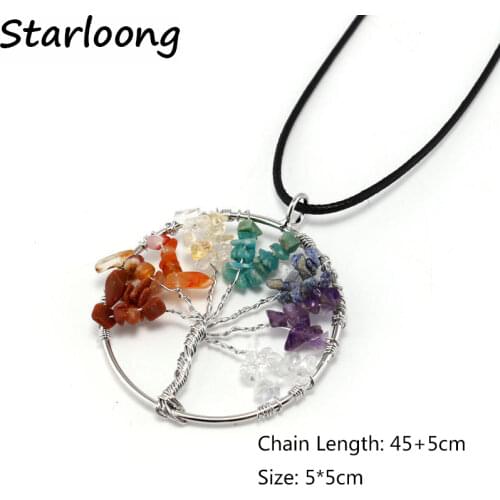 Collares Life of Tree Quartz Chips Pendant Women Rainbow 7 Chakra Amethy Crystals Multicolor For Wisdom Natural Stone Necklace
