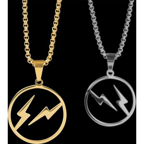 New Trendy Round Lightning Pendant Necklace for Men Boy Punk Hip-Hop Cool Necklaces Stainless Steel Jewelry Gifts