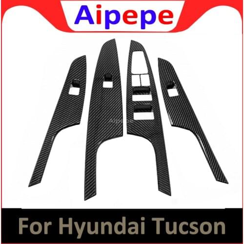 For Hyundai Tucson 2015-2019 ABS Carbon Fiber Door Window Glass Panel Armrest Lift Switch Button Cover Trim Car Accessories