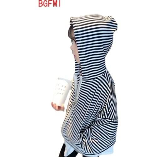 Teens Boys Girls 2021 New Korean Black and White Striped Sweater Hooded Cardigan Zipper Childrens All-match Jacket 2-11 Years