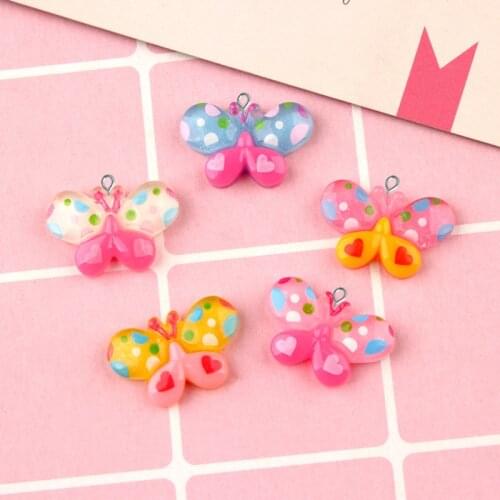 10pcs 21x13mm Resin colored heart butterfly charms flatback cabochon pendant jewelry making Diy Hair Ornaments Hanging Material