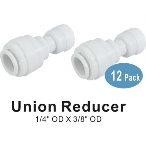 Union Reducer 1/4" to 3/8" OD Quick Fitting Connector for Water Filters and RO Reverse Osmosis Systems -12 PACK
